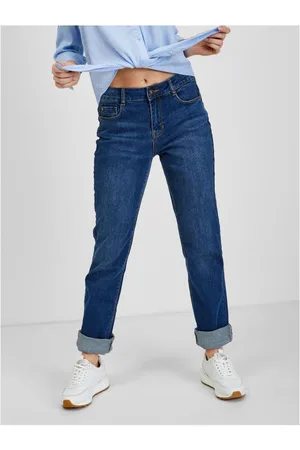 ORSAY Modré dámské straight mid waist džíny