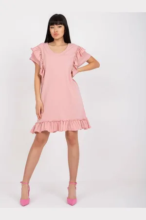 Fancy Dámské šaty s volánem a výstřihem do V bavlněné RYLEE světle růžové