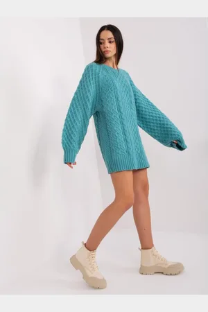 Wool Fashion Italia Dámské šaty s náplety SLIS tyrkysové