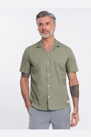 Ombre Clothing Pánská košile s krátkým rukávem a kubánským límcem V4 OM-SHSS-0168