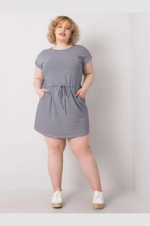 BASIC FEEL GOOD Dámské šaty pruhované plus size mini SARIYAH námořnicky modré a bílé