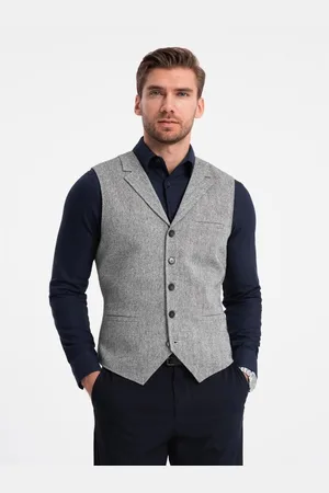 Ombre Clothing Pánská obleková vesta s límcem V2 OM-BLZV-0105 šedá