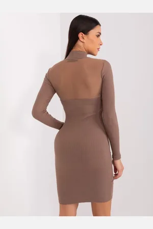 BASIC FEEL GOOD Dámské šaty s polovičním rolákem hnědé
