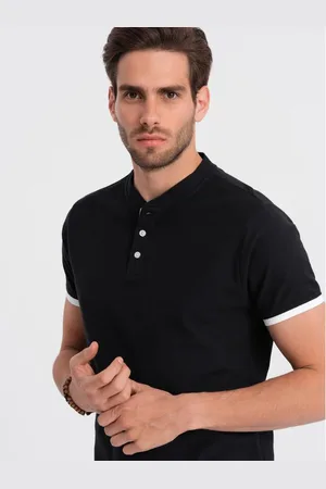Ombre Clothing Pánská polokošile bez límečku V8 OM-TSCT-0156 černá