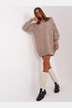 Wool Fashion Italia Dámské šaty s náplety DAVA tmavě béžové