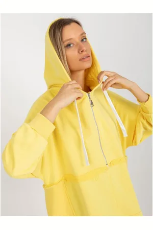 Fancy Dámská halenka s kapucí a zapínáním na zip dlouhá oversize NESSA žlutá