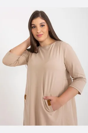 RELEVANCE Dámské šaty s 3/4 rukávy plus size mini DALENNE tmavě béžové