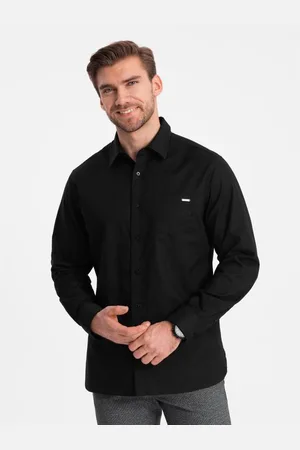 Ombre Clothing Pánská bavlněná košile s kapsou REGULAR FIT V1 OM-SHCS-0147 černá
