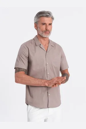 Ombre Clothing Pánská košile s krátkým rukávem a kubánským límcem V3 OM-SHSS-0168 tmavě