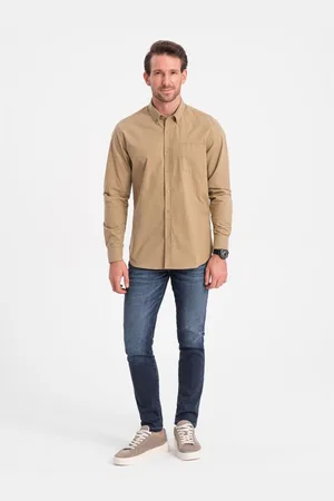 Ombre Clothing Pánská bavlněná polokošile REGILAR FIT s kapsou V2 OM-SHOS-0153 světle