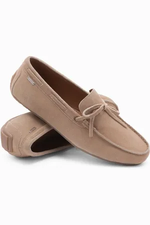 Ombre Clothing Pánské kožené mokasíny s řemínky béžové