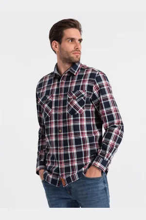 Ombre Clothing Pánská flanelová košile s kapsami na knoflíky OM-SHCS-0137 červená a tmavě modrá