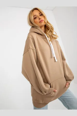 Ex moda Dámská mikina oversize s kapucí ADELINE tmavě béžová