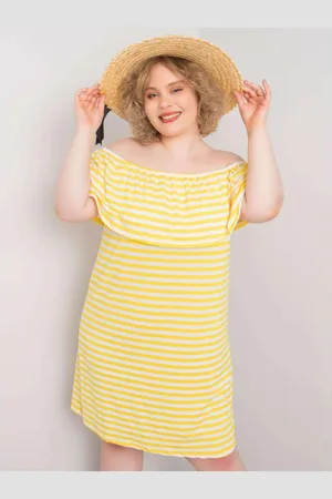 BASIC FEEL GOOD Dámské šaty z viskózy plus size ANNABEL žlutobílé