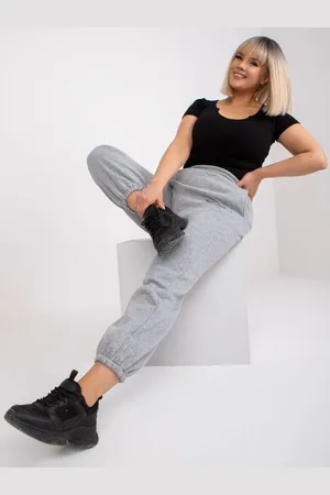 Ex moda Dámské tepláky s kapsami plus size BANNI šedé