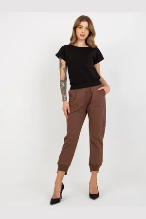Ex moda Dámské tepláky basic s elastickým pasem BRENDA hnědé