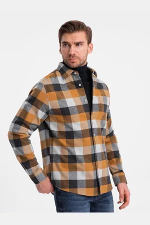 Ombre Clothing Pánská kostkovaná flanelová košile V2 OM-SHCS-0150 žlutočerná