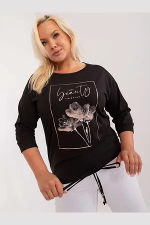 RELEVANCE Dámská halenka plus size bavlněná s potiskem černá