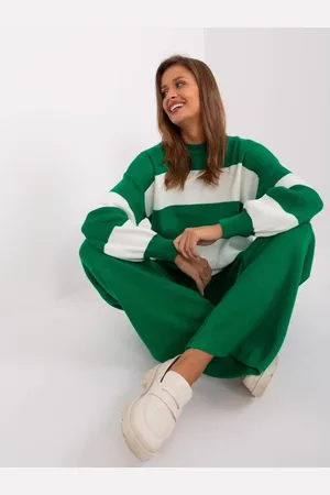 Factory Price Dámský svetr se širokými pruhy oversize SWOZ zelený a ecru