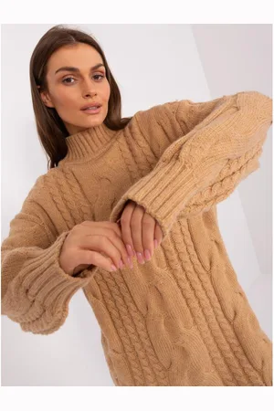 Wool Fashion Italia Dámské šaty z volného úpletu ALBI hnědé