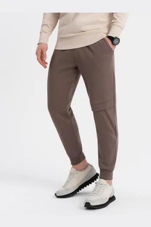 Ombre Clothing Pánské tepláky s prošíváním a zipem na nohavici V4 OM-PASK-0147 hnědé