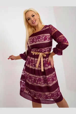 LAKERTA Dámské šaty s páskem plus size koktejlové AILA fialové