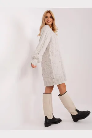 Wool Fashion Italia Dámské šaty s buffovými rukávy ROBERTA světle béžové