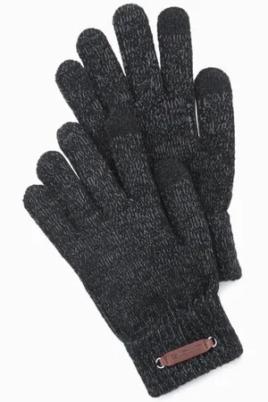 Ombre Clothing Pánské pletené rukavice s vlnou - černá melanž V1