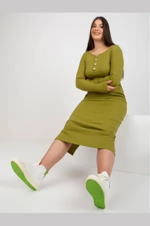 Fancy Dámské šaty s rozparkem na zádech plus size JULIA světle zelené