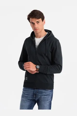 Ombre Clothing Pánská rozepínací bavlněná mikina BASIC černá