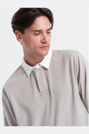 Ombre Clothing Pánský svetr s bílým polo límcem V7 OM-SSNZ-0132 popelavá