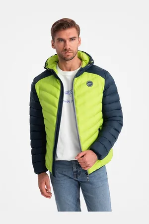 Ombre Clothing Pánská prošívaná nylonová bunda ve sportovním stylu limetkově zelená