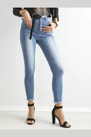 Factory Price Dámské džíny s vysokým pasem a knoflíky vybledlé SKINNY modré