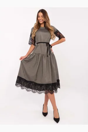 LAKERTA Šedé elegantní šaty s krátkým rukávem