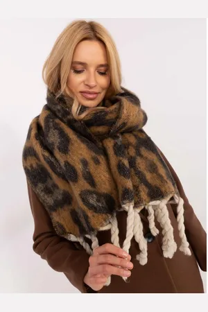 Wool Fashion Italia Velbloudí černá dlouhá dámská šála s třásněmi