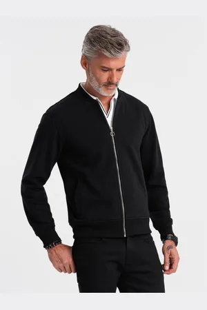 Ombre Clothing Pánská bavlněná mikina bomber bez zipu - bordó V13 OM-SSZP-0215