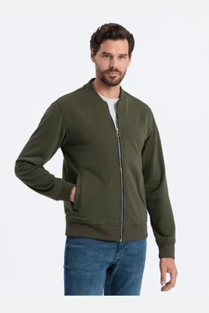 Ombre Clothing Rozepínací bavlněná pánská mikina bomber - kaštanová V13 OM-SSZP-0215
