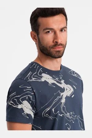 Ombre Clothing Pánské bavlněné tričko s esovitými kvítky tmavě modré