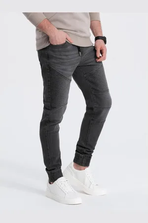 Ombre Clothing Pánské džínové kalhoty jogger s prošíváním V4 OM-PADJ-0113 grafitové