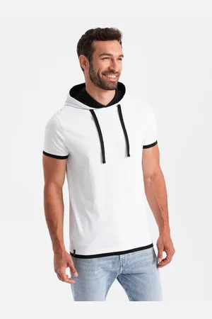 Ombre Clothing Pánské bavlněné tričko s kapucí na volný čas bílé