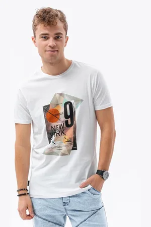 Ombre Clothing Pánské tričko s potiskem SAXON- bílé