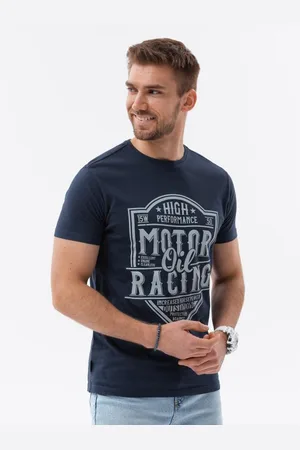 Ombre Clothing Pánské bavlněné tričko s potiskem V4 S1735 tmavě modré