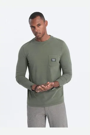 Ombre Clothing Pánský tričko s dlouhým rukávem V4 L156 olivové