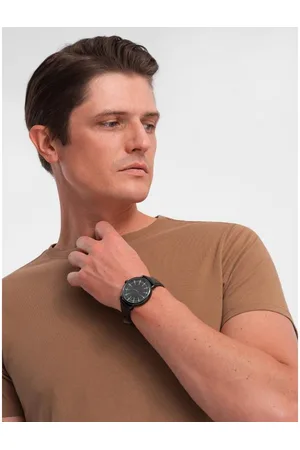 Ombre Clothing Pánské klasické bavlněné tričko BASIC V13 OM-TSBS-0146 hnědé