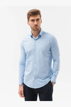 Ombre Clothing Pánské elegantní tričko s dlouhým rukávem ZIBEON světle modré