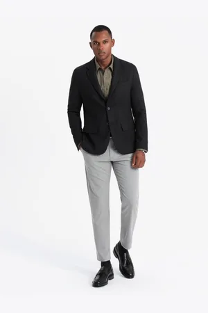 Ombre Clothing Klasické pánské sako z umělého hedvábí - černé V3