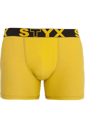 STYX Pánské boxerky long sportovní guma zelenožluté