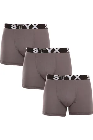 STYX 3PACK pánské boxerky long sportovní guma tmavě šedé