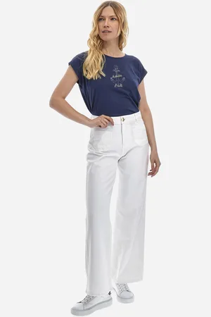 La Martina Džíny woman trousers wide leg cotton optic white