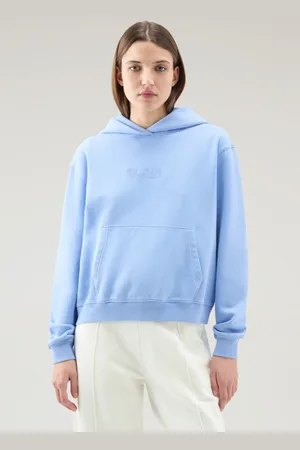 Woolrich Mikina cotton fleece logo hoodie plaster white